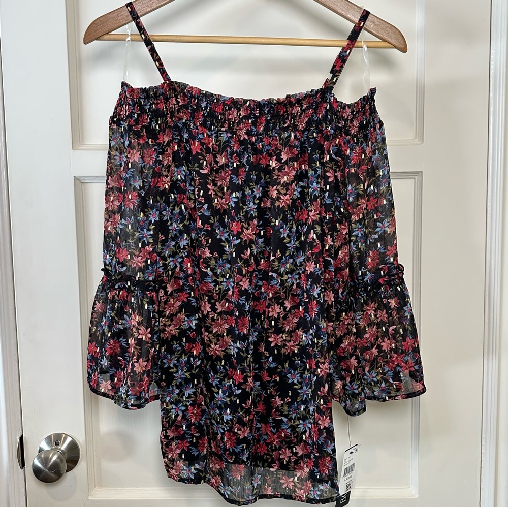 NWT BCX Off the Shoulder Multi Color Floral Blouse  - Size Large